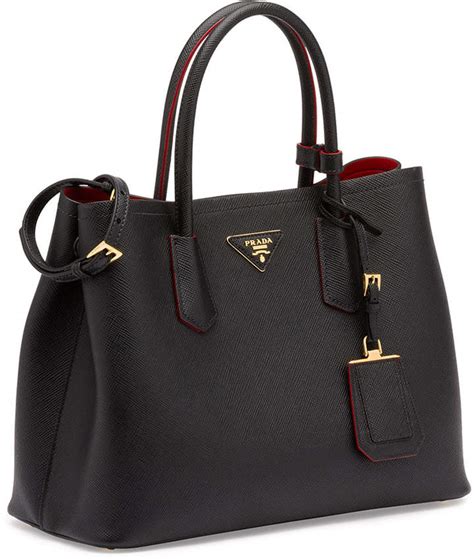 prada saffiano bag black red